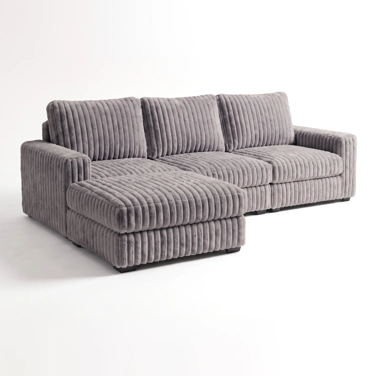 Four-Piece Chaise Sectional - Minky Grey Modular - studio photo on white (LHF arrangement)