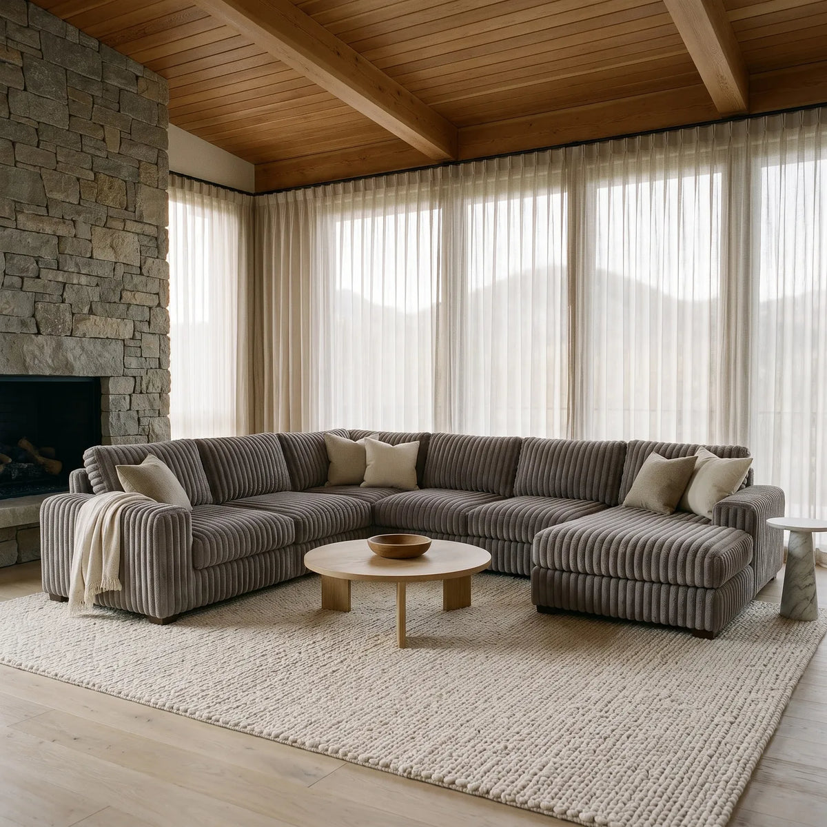 Four-Piece Chaise Sectional - Minky Grey Oversized - hero #Orientation_Right-Hand Facing