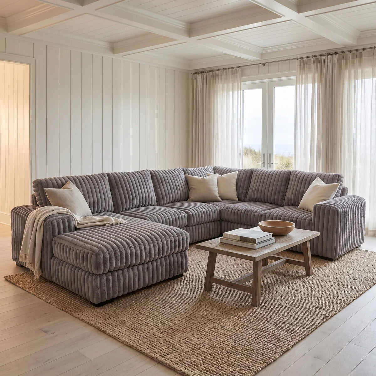 Four-Piece Chaise Sectional - Minky Grey