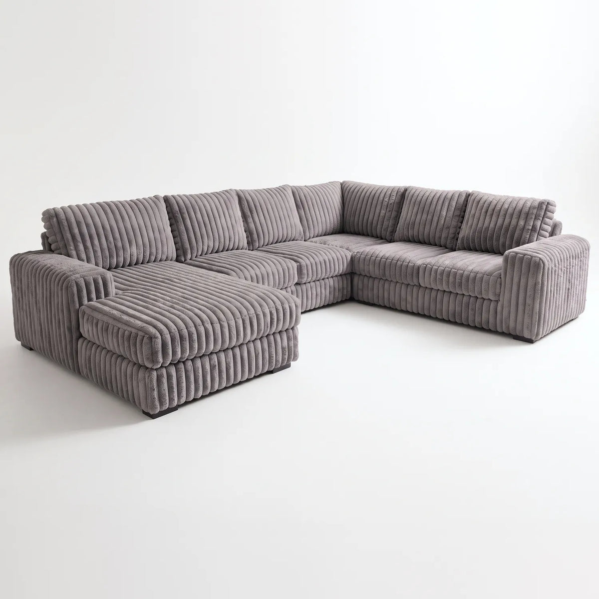 Four-Piece Chaise Sectional - Minky Grey - studio photo on white #Orientation_Left-Hand Facing