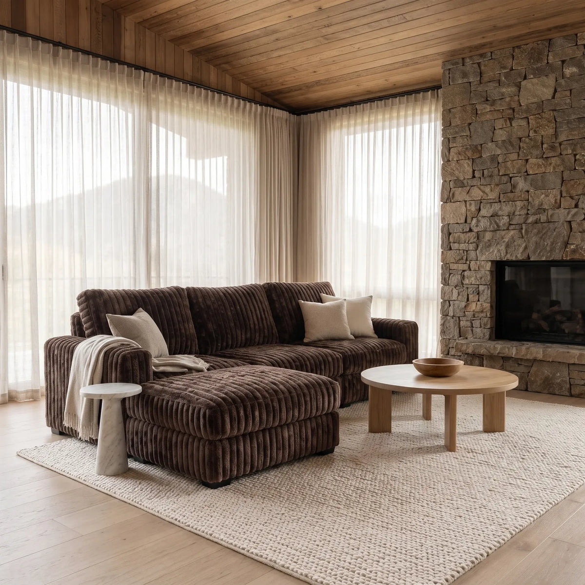 Four-Piece Chaise Sectional - Minky Mocha Modular