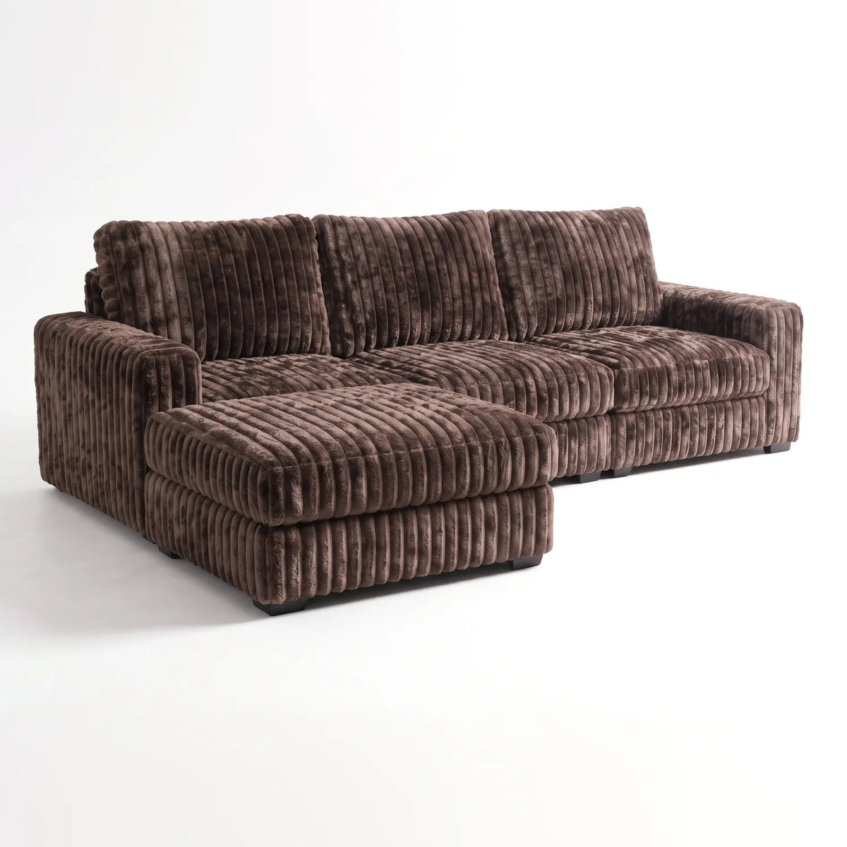 Four-Piece Chaise Sectional - Minky Mocha Modular - studio photo on white (LHF arrangement)