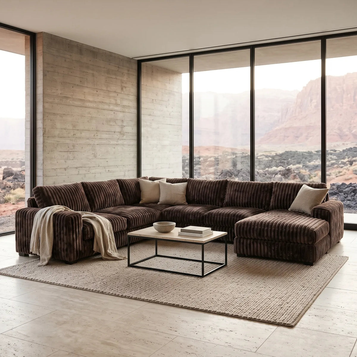 Four-Piece Chaise Sectional - Minky Mocha Oversized - hero #Orientation_Right-Hand Facing
