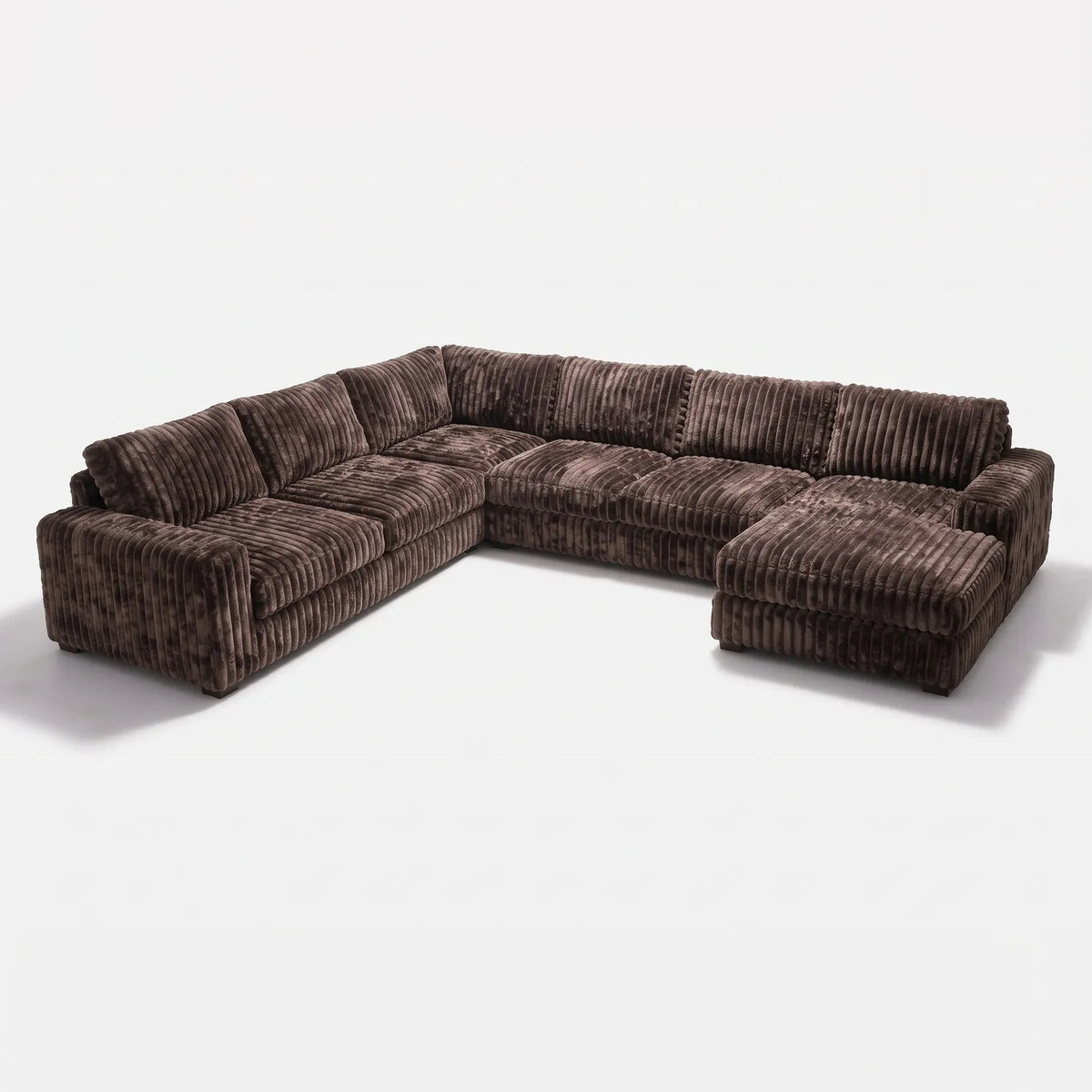 Four-Piece Chaise Sectional - Minky Mocha Oversized - studio photo on white #Orientation_Right-Hand Facing #vera_main
