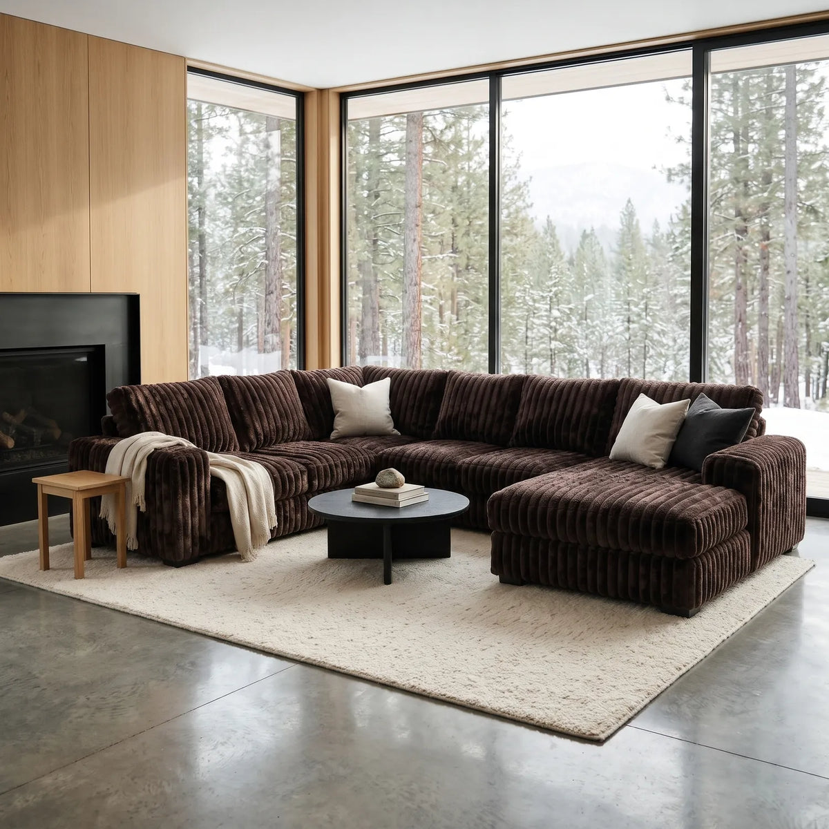 Four-Piece Chaise Sectional - Minky Mocha - hero #Orientation_Right-Hand Facing