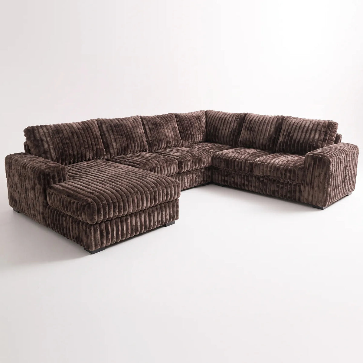 Four-Piece Chaise Sectional - Minky Mocha - studio photo on white #Orientation_Left-Hand Facing