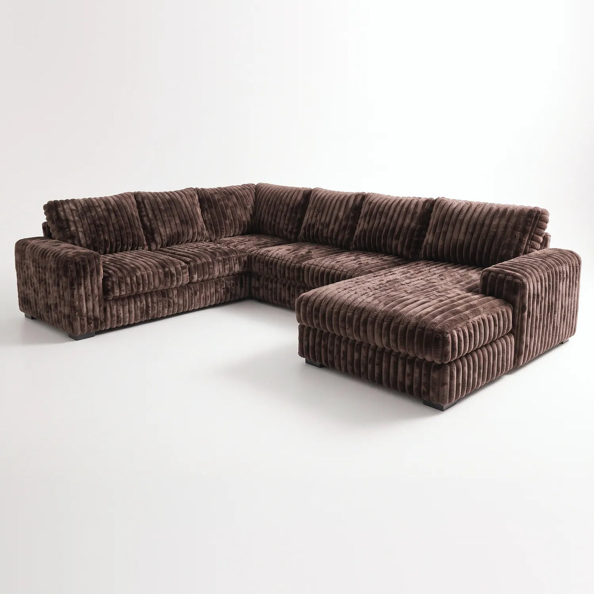 Four-Piece Chaise Sectional - Minky Mocha - studio photo on white #Orientation_Right-Hand Facing #vera_main