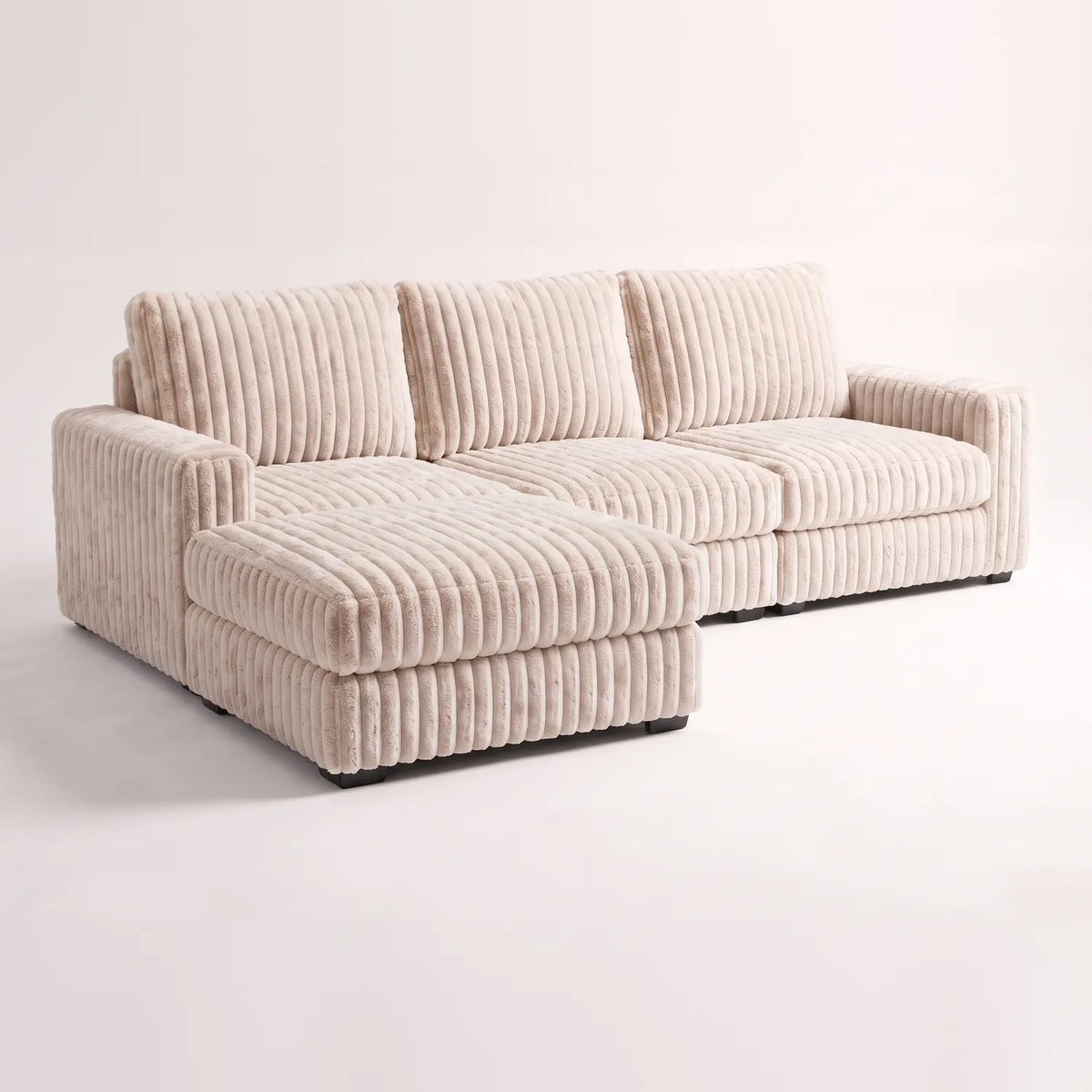 Four-Piece Chaise Sectional - Minky Sand Modular - studio photo on white (LHF arrangement)