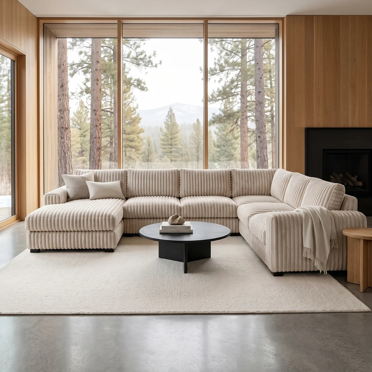 Four-Piece Chaise Sectional - Minky Sand Oversized