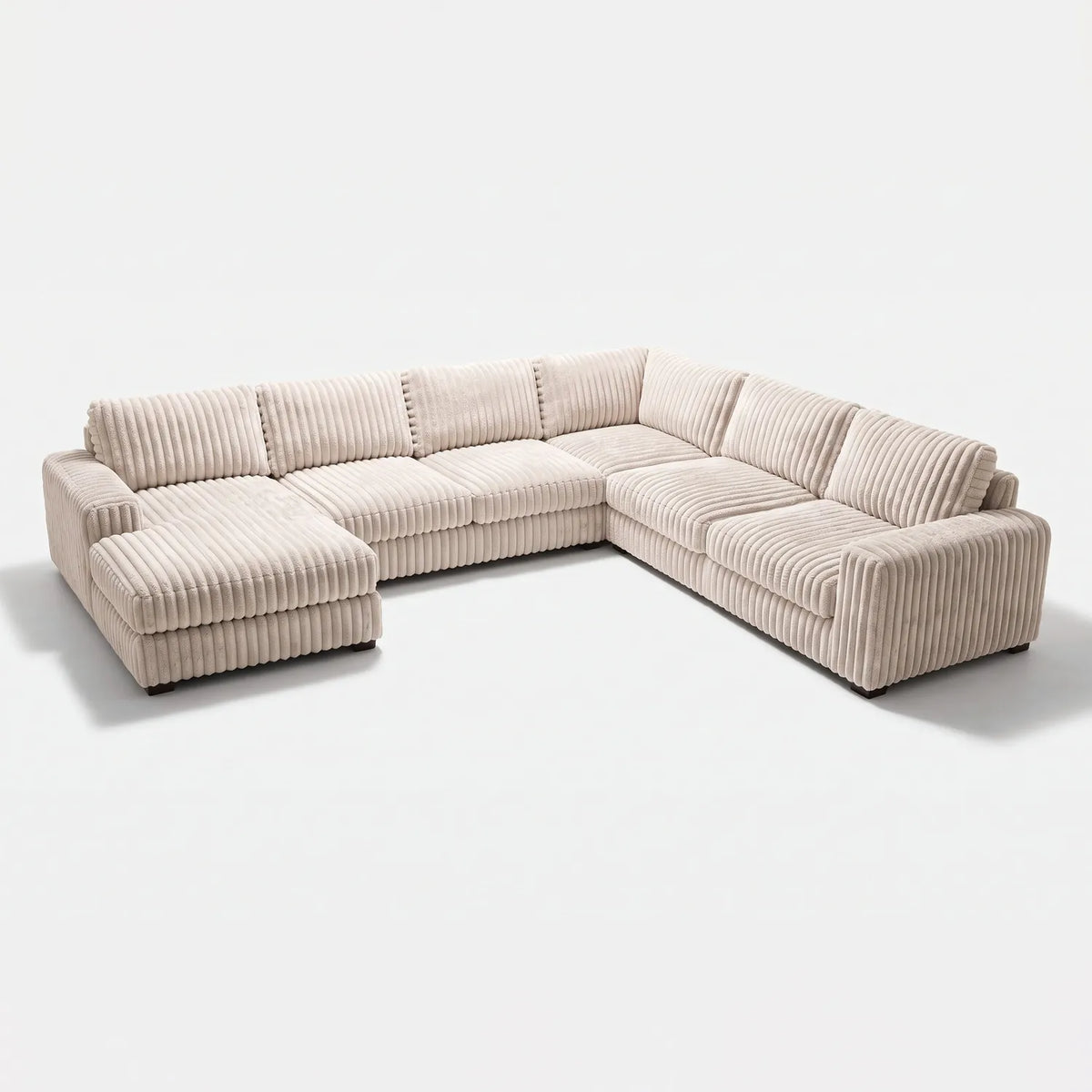 Four-Piece Chaise Sectional - Minky Sand Oversized - studio photo on white #Orientation_Left-Hand Facing