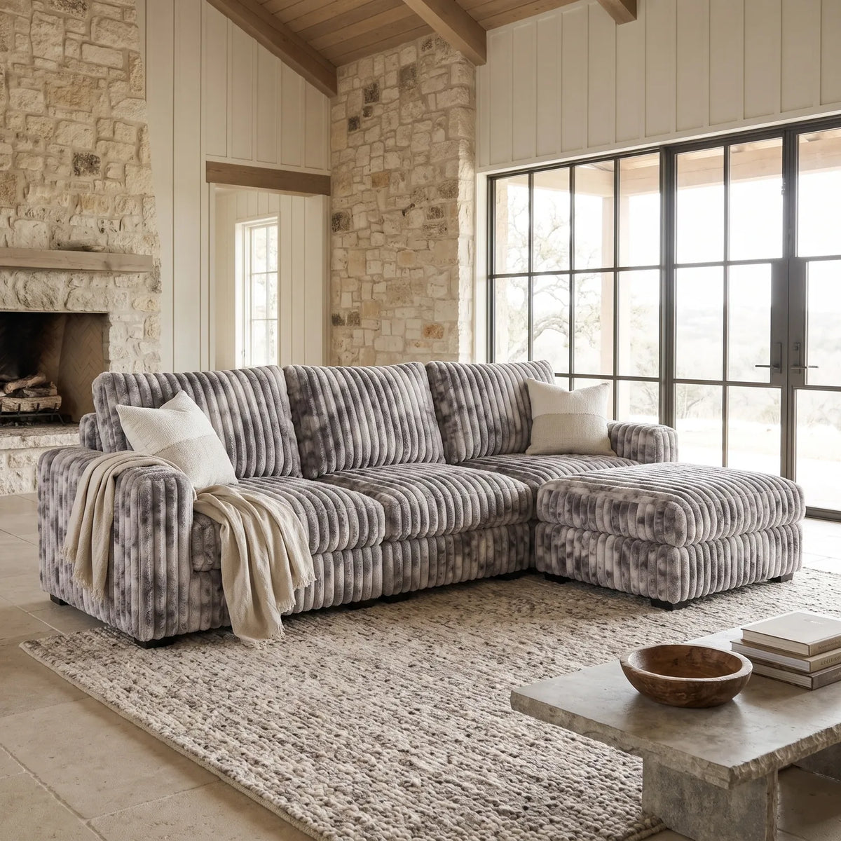 Four-Piece Chaise Sectional - Minky Stone Modular - hero (RHF arrangement)