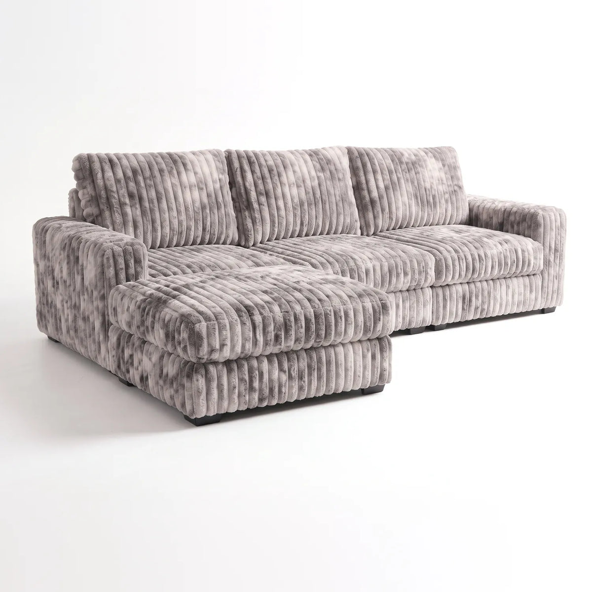 Four-Piece Chaise Sectional - Minky Stone Modular - studio photo on white (LHF arrangement)