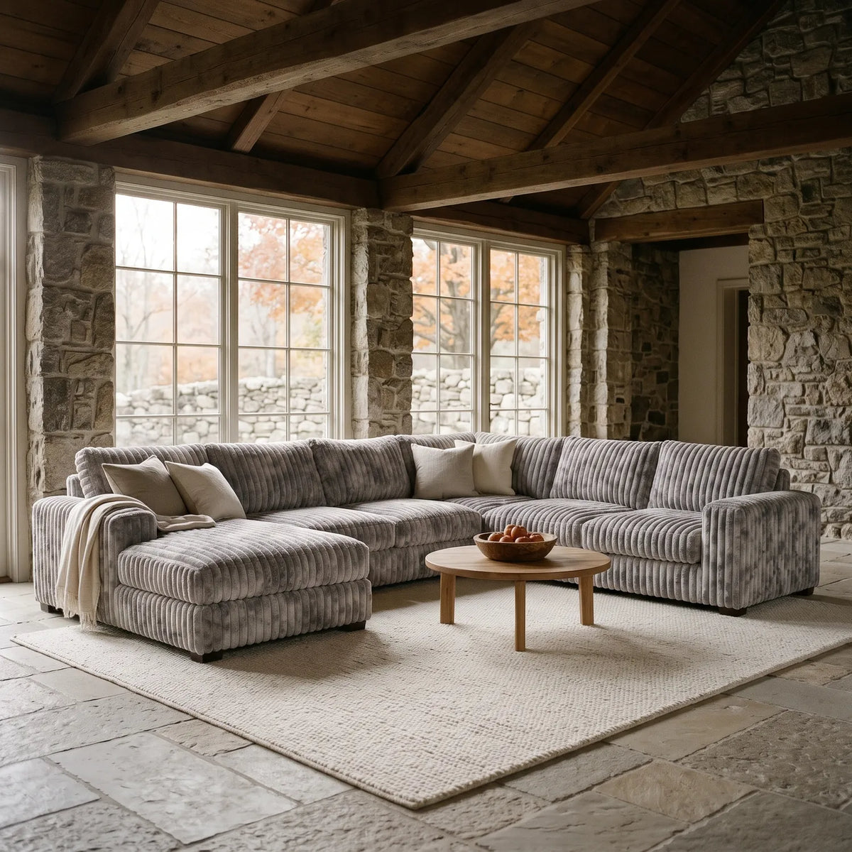 Four-Piece Chaise Sectional - Minky Stone Oversized - hero #Orientation_Left-Hand Facing