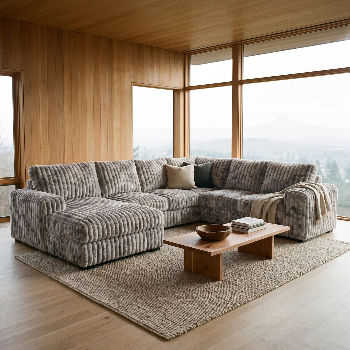 Four-Piece Chaise Sectional - Minky Stone - hero #Orientation_Left-Hand Facing