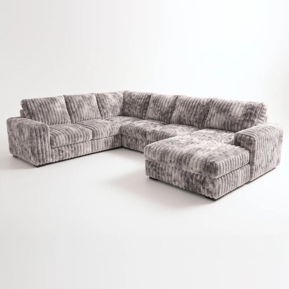 Four-Piece Chaise Sectional - Minky Stone - studio photo on white #Orientation_Right-Hand Facing #vera_main