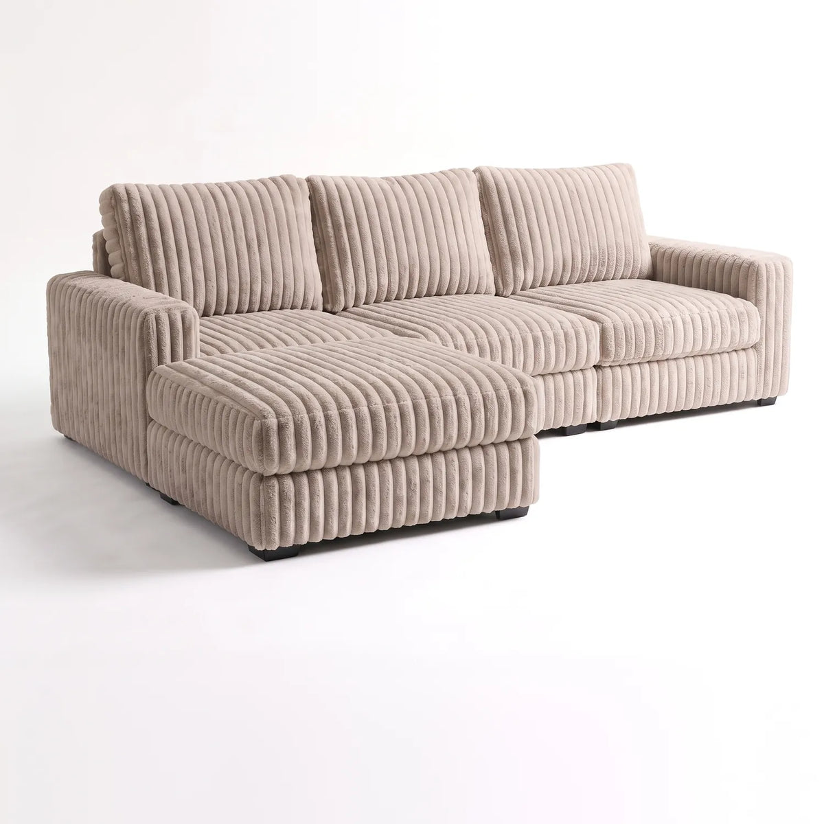 Four-Piece Chaise Sectional - Minky Toast Modular - studio photo on white (LHF arrangement)