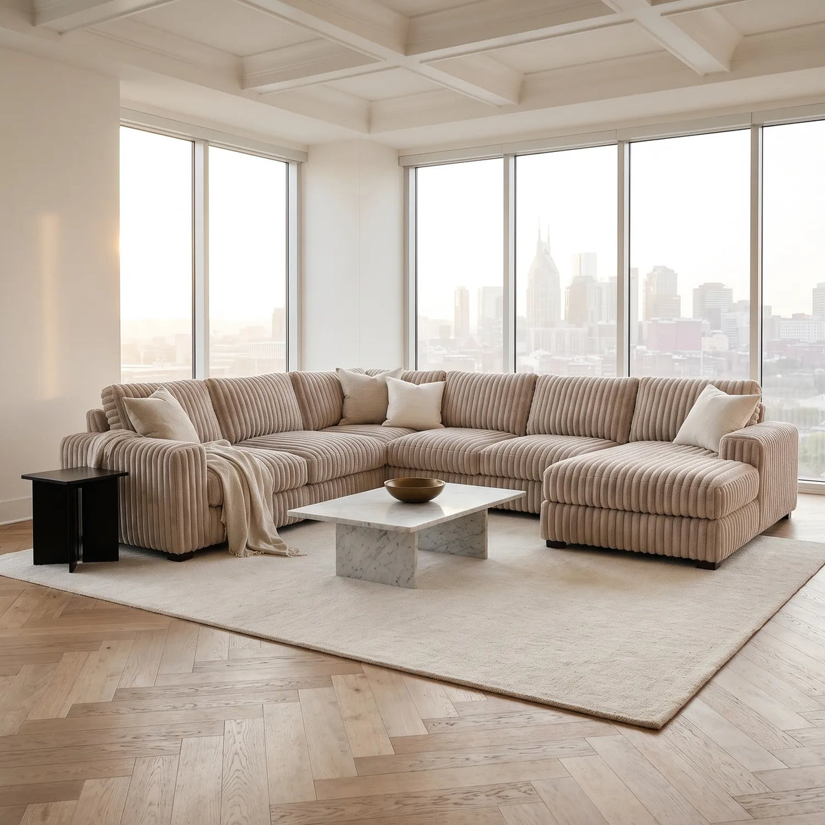 Four-Piece Chaise Sectional - Minky Toast Oversized - hero #Orientation_Right-Hand Facing