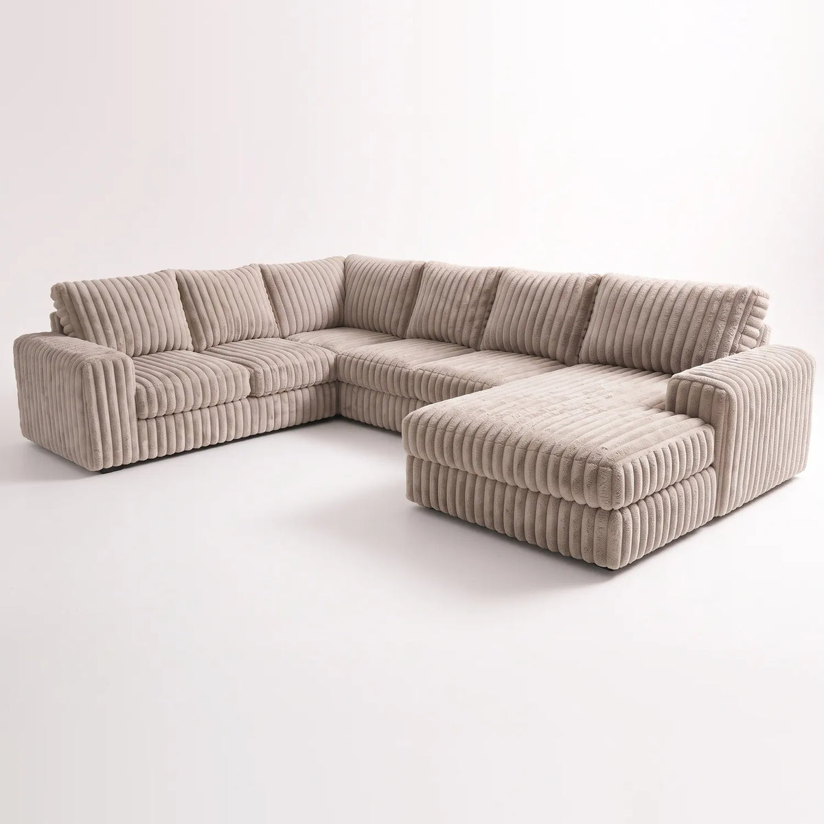 Four-Piece Chaise Sectional - Minky Toast - studio photo on white #Orientation_Right-Hand Facing #vera_main