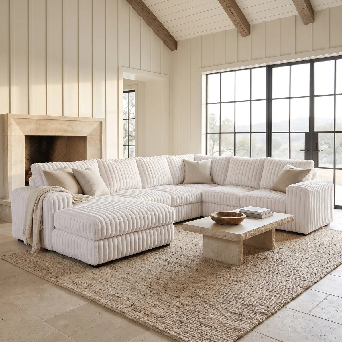 Four-Piece Chaise Sectional - Minky White - hero #Orientation_Left-Hand Facing