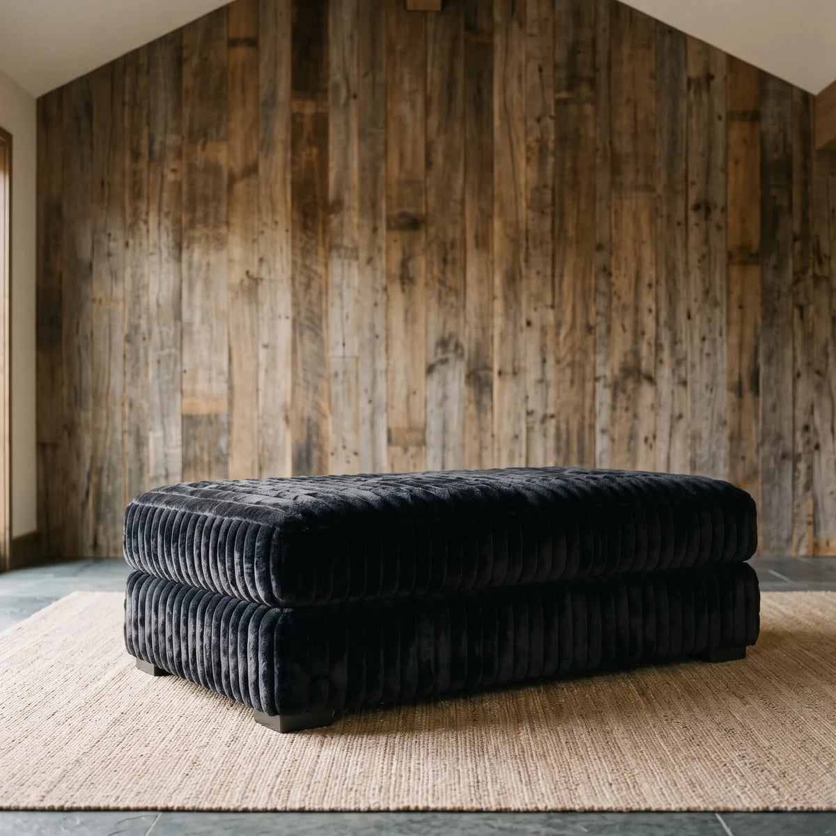 Long Ottoman - Minky Black - hero