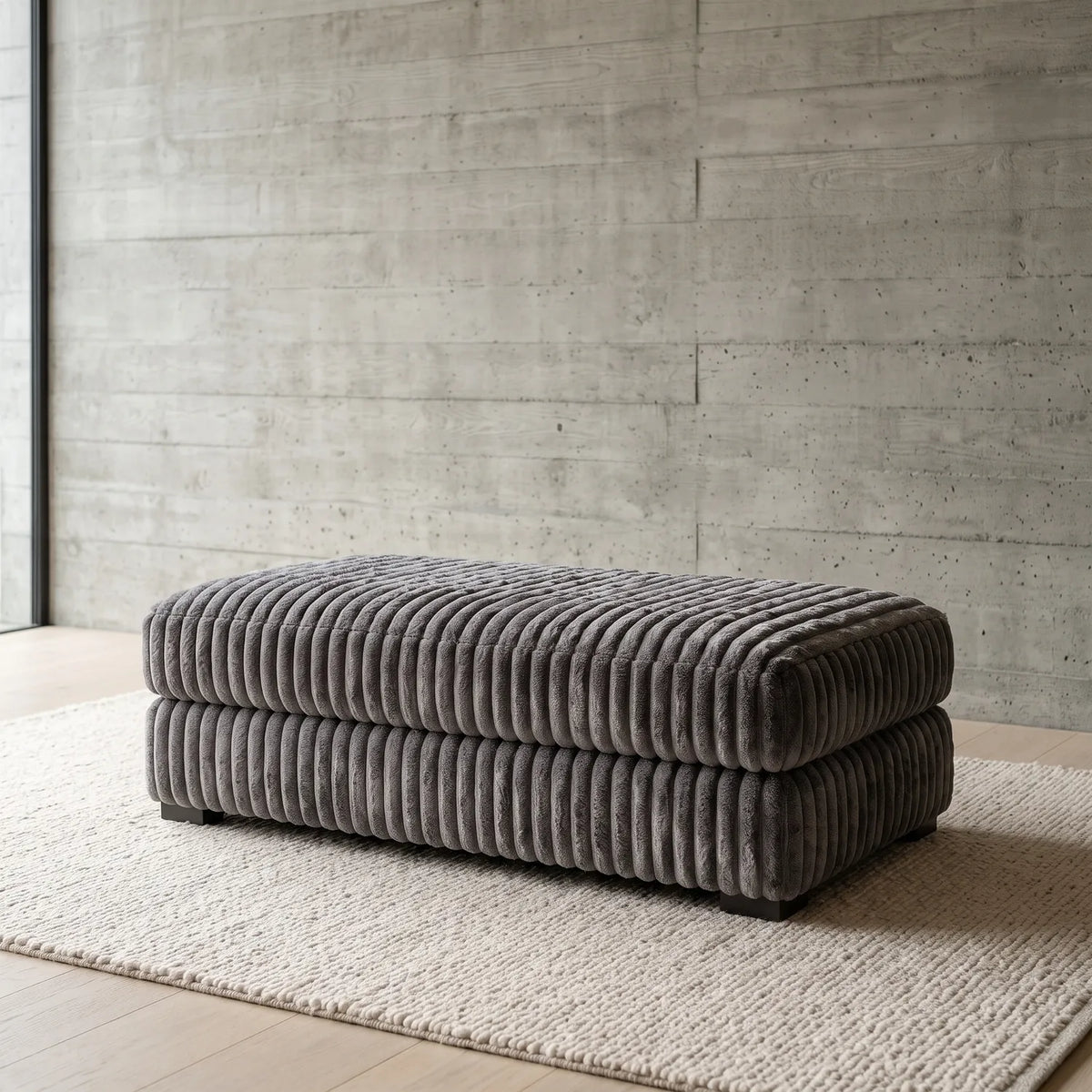 Long Ottoman - Minky Grey - hero