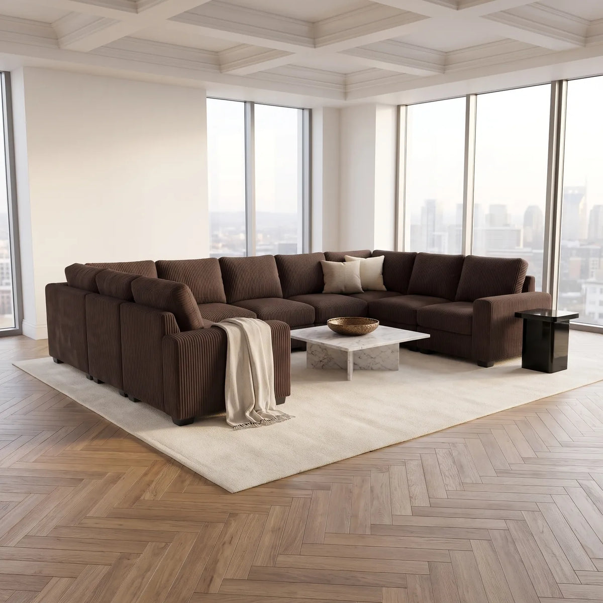 The Big U Nine Piece Sectional - Mini Minky Chocolate Modular - hero