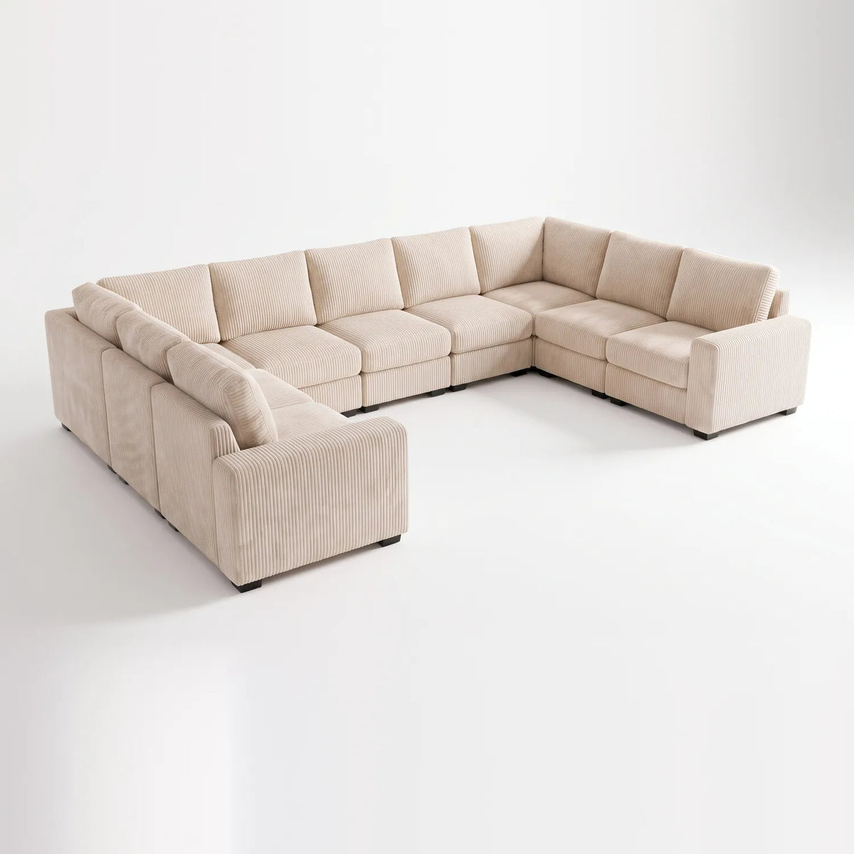 The Big U Nine Piece Sectional - Mini Minky Cream Modular - studio photo on white #vera_main