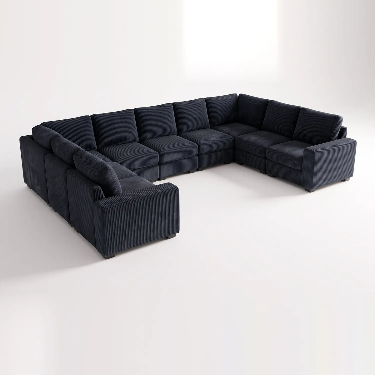 The Big U Nine Piece Sectional - Mini Minky Midnight Modular - studio photo on white #vera_main