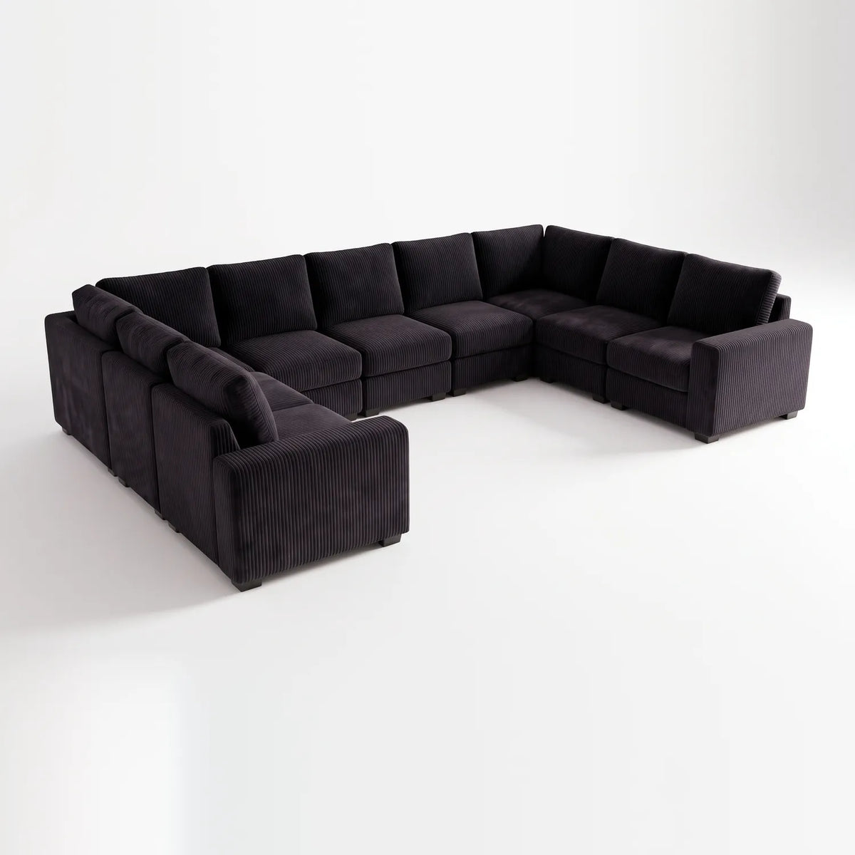 The Big U Nine Piece Sectional - Mini Minky Onyx Modular - studio photo on white #vera_main