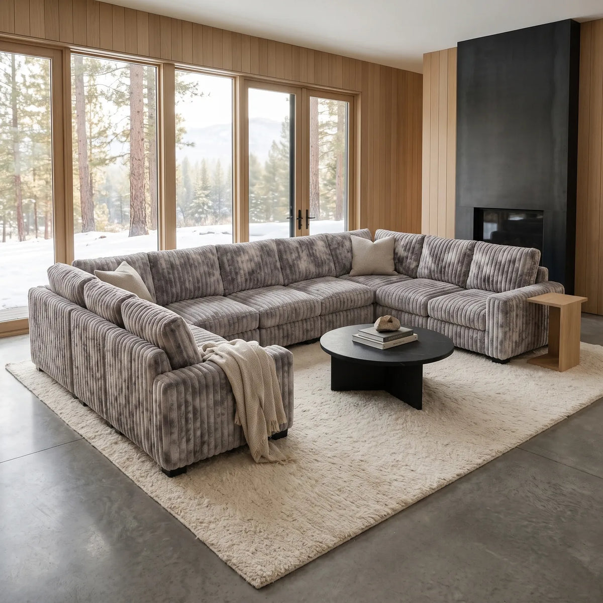 The Big U Nine Piece Sectional - Minky Stone Modular - hero