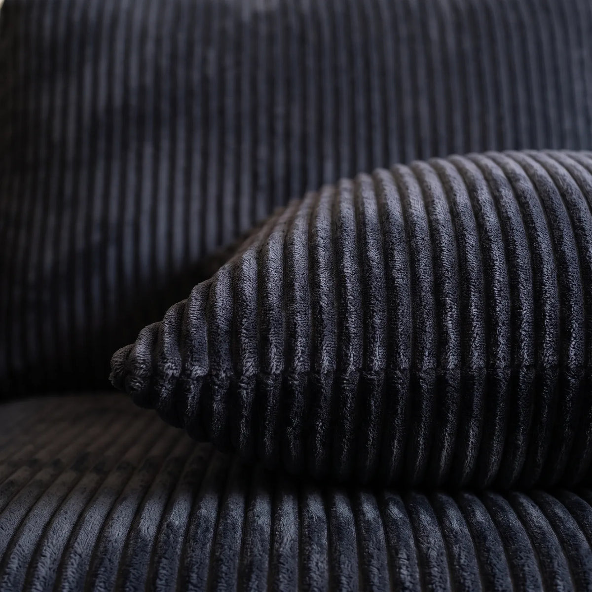Two-Piece Chaise Sectional - Mini Minky Midnight - pillow closeup #vera_cushion