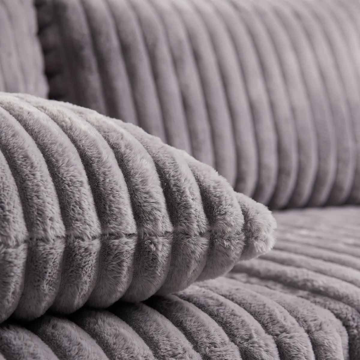 Two-Piece Chaise Sectional - Minky Grey Oversized - pillow closeup #vera_cushion