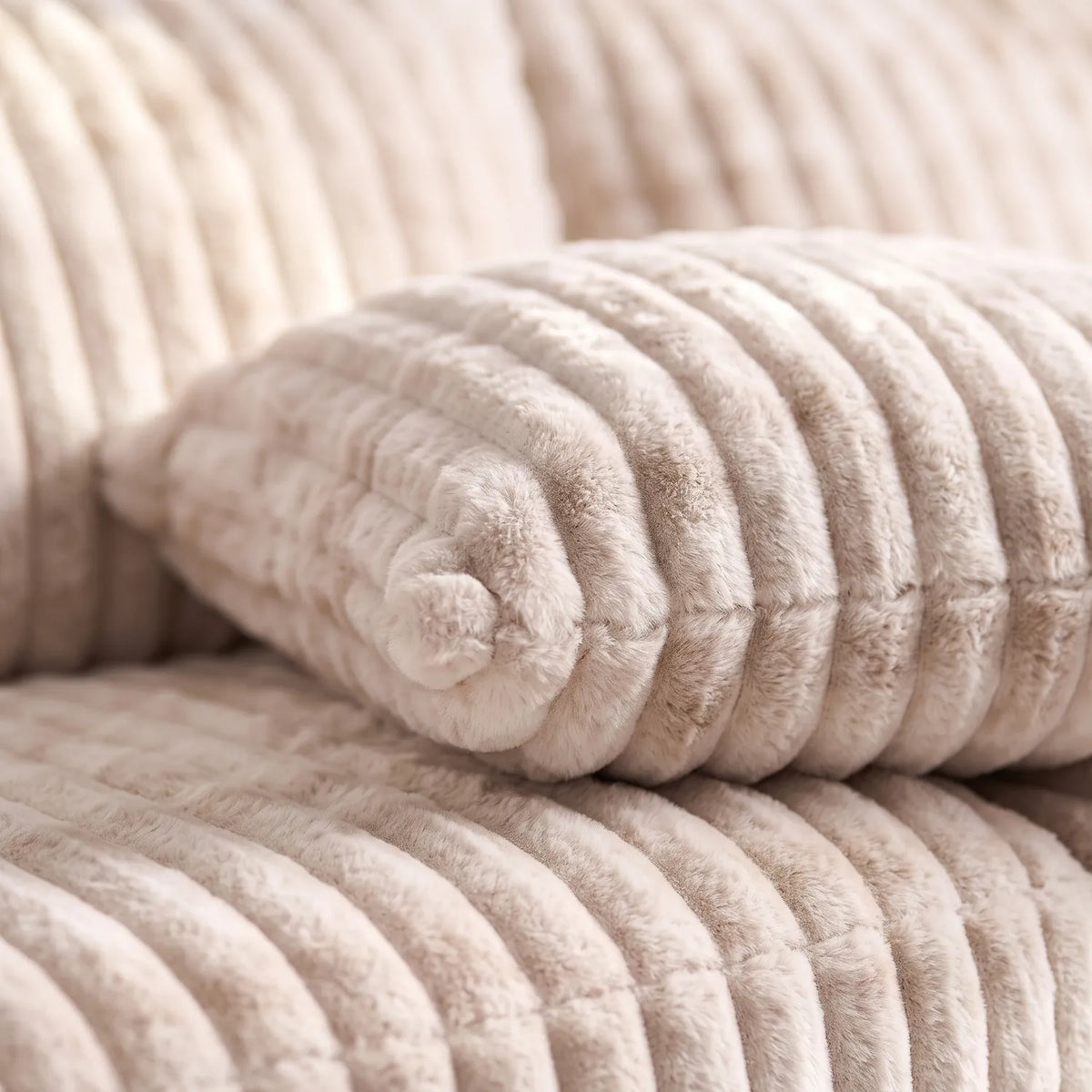 Square Ottoman - Minky Sand - pillow closeup #vera_cushion