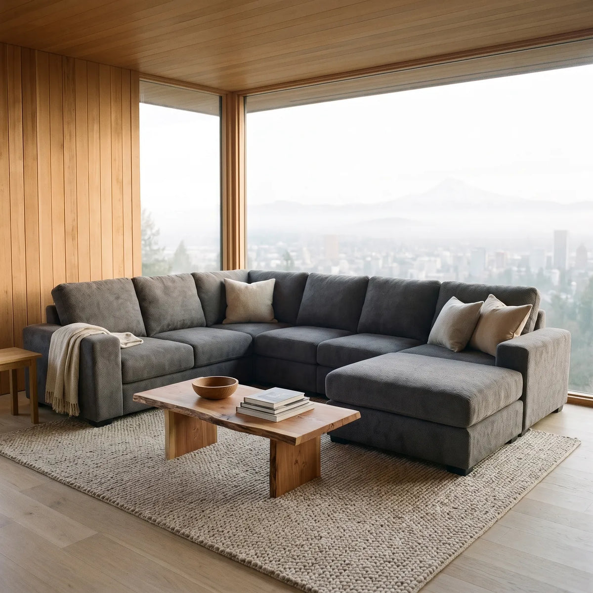 Seven-Piece Chaise Sectional - Cuddle Charcoal Modular - hero (RHF arrangement)