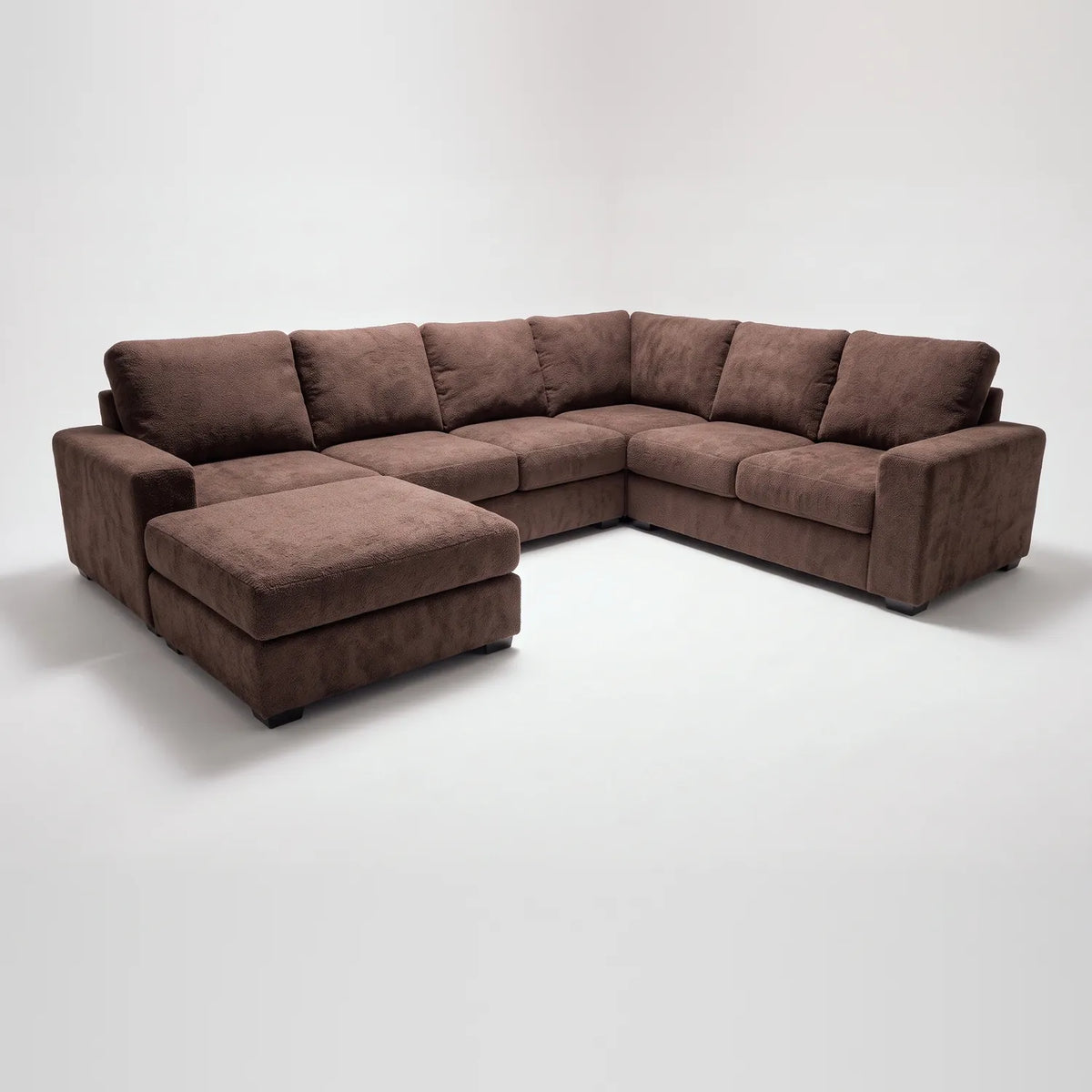 Seven-Piece Chaise Sectional - Cuddle Chocolate Modular - studio photo on white (LHF arrangement)