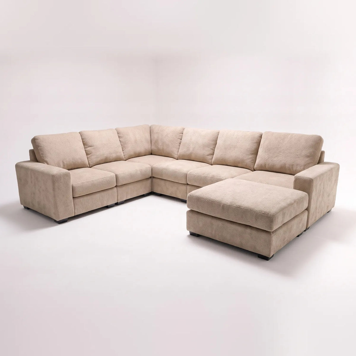 Seven-Piece Chaise Sectional - Cuddle Natural Modular - studio photo on white (RHF arrangement) #vera_main