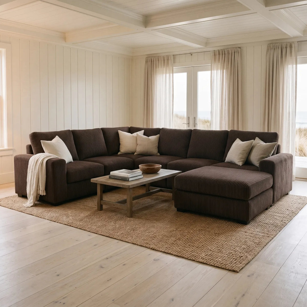 Seven-Piece Chaise Sectional - Mini Minky Chocolate Modular - hero (RHF arrangement)
