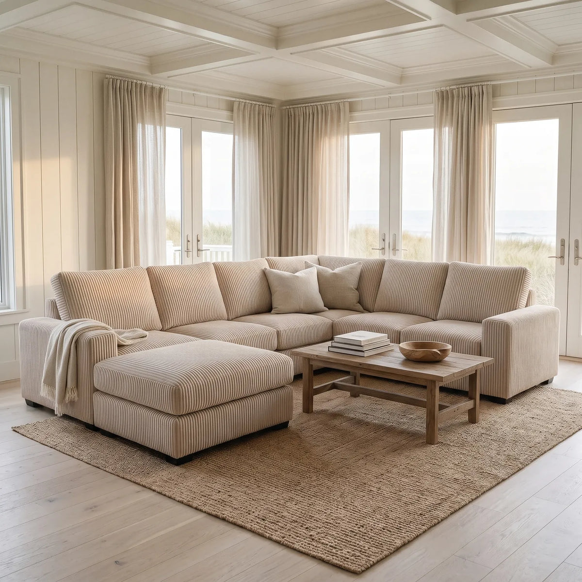 Seven-Piece Chaise Sectional - Mini Minky Cream Modular - hero (LHF arrangement)