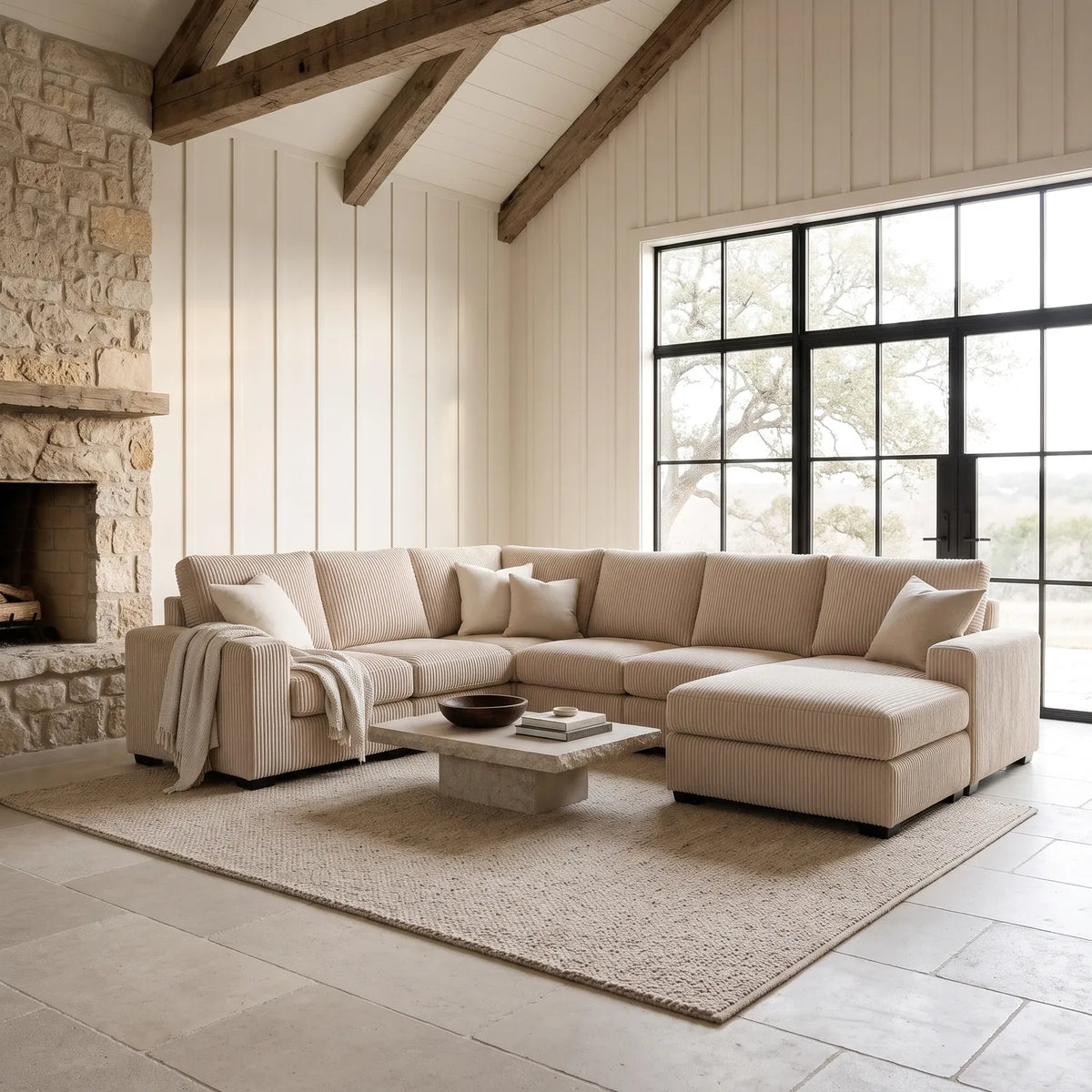 Seven-Piece Chaise Sectional - Mini Minky Cream Modular - hero (RHF arrangement)