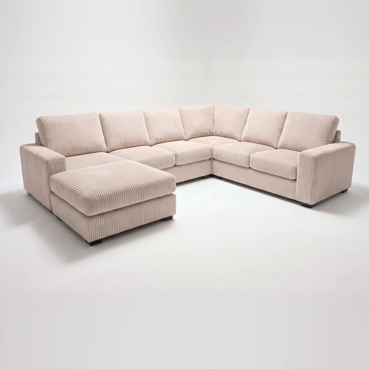 Seven-Piece Chaise Sectional - Mini Minky Cream Modular - studio photo on white (LHF arrangement)