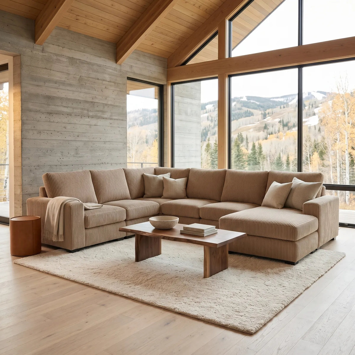 Seven-Piece Chaise Sectional - Mini Minky Toast Modular - hero (RHF arrangement)