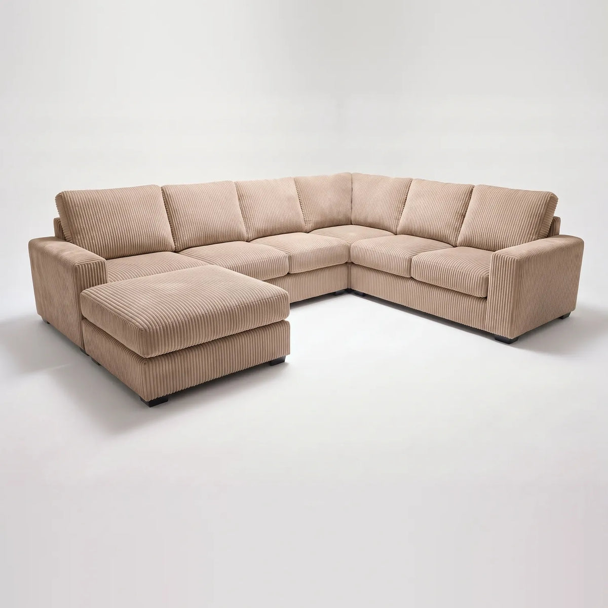 Seven-Piece Chaise Sectional - Mini Minky Toast Modular - studio photo on white (LHF arrangement)