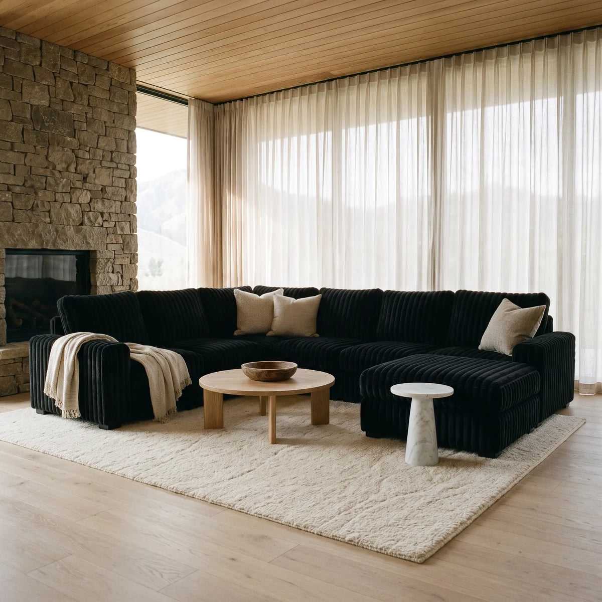 Seven-Piece Chaise Sectional - Minky Black Modular - hero (RHF arrangement)