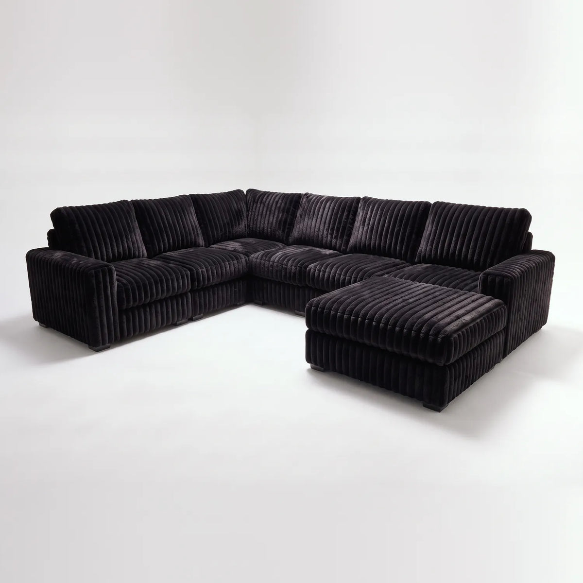 Seven-Piece Chaise Sectional - Minky Black Modular - studio photo on white (RHF arrangement) #vera_main