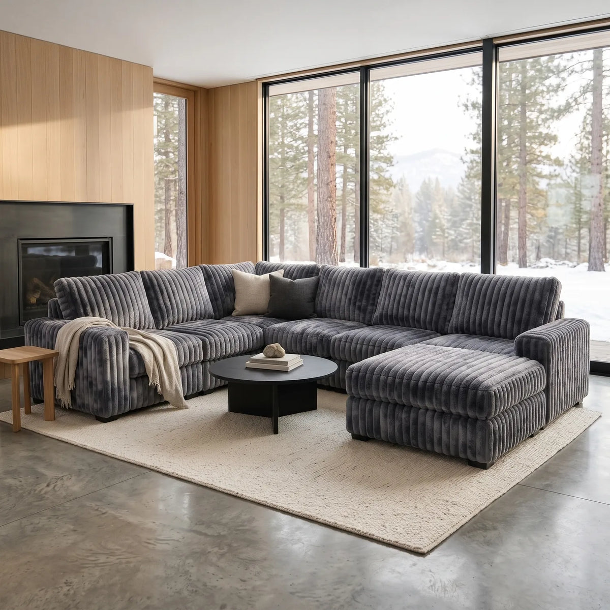 Seven-Piece Chaise Sectional - Minky Charcoal Modular - hero (RHF arrangement)