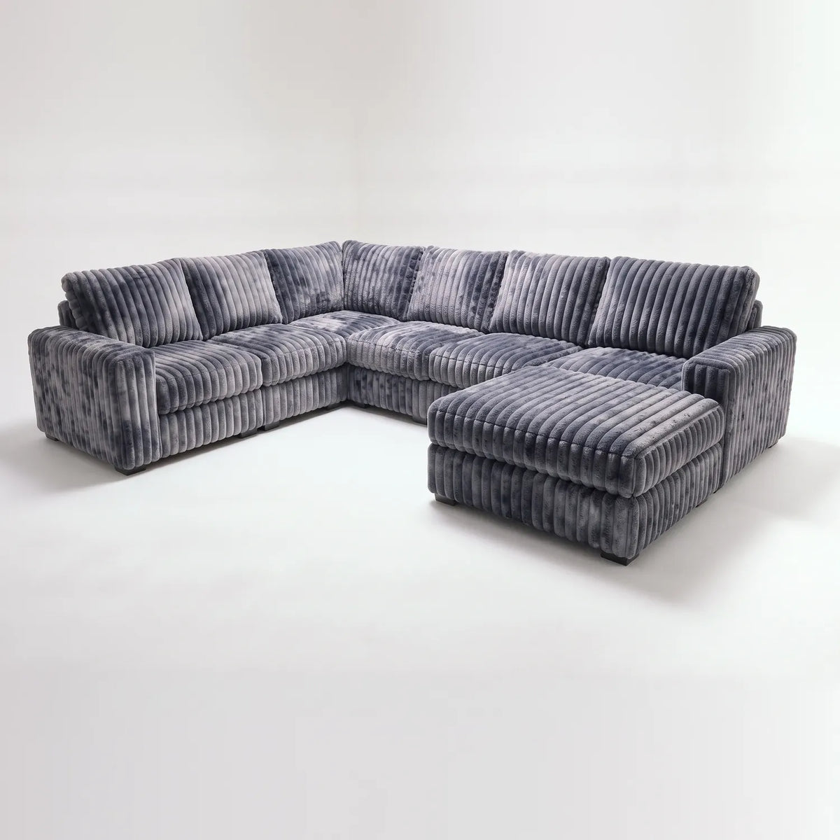 Seven-Piece Chaise Sectional - Minky Charcoal Modular - studio photo on white (RHF arrangement) #vera_main