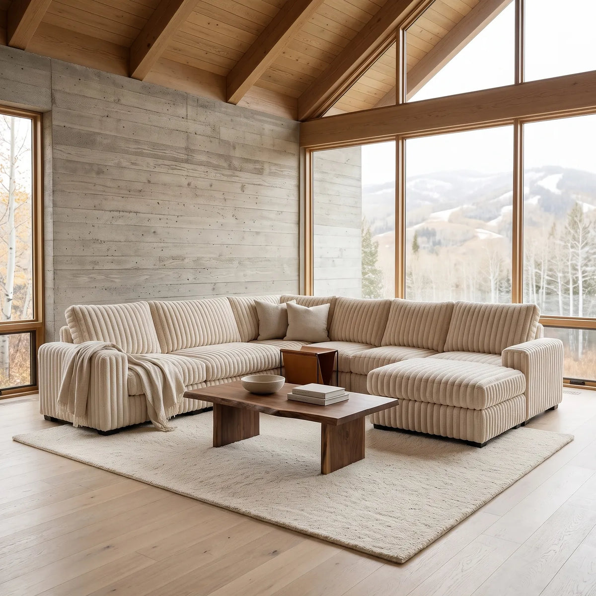 Seven-Piece Chaise Sectional - Minky Cream Modular - hero (RHF arrangement)