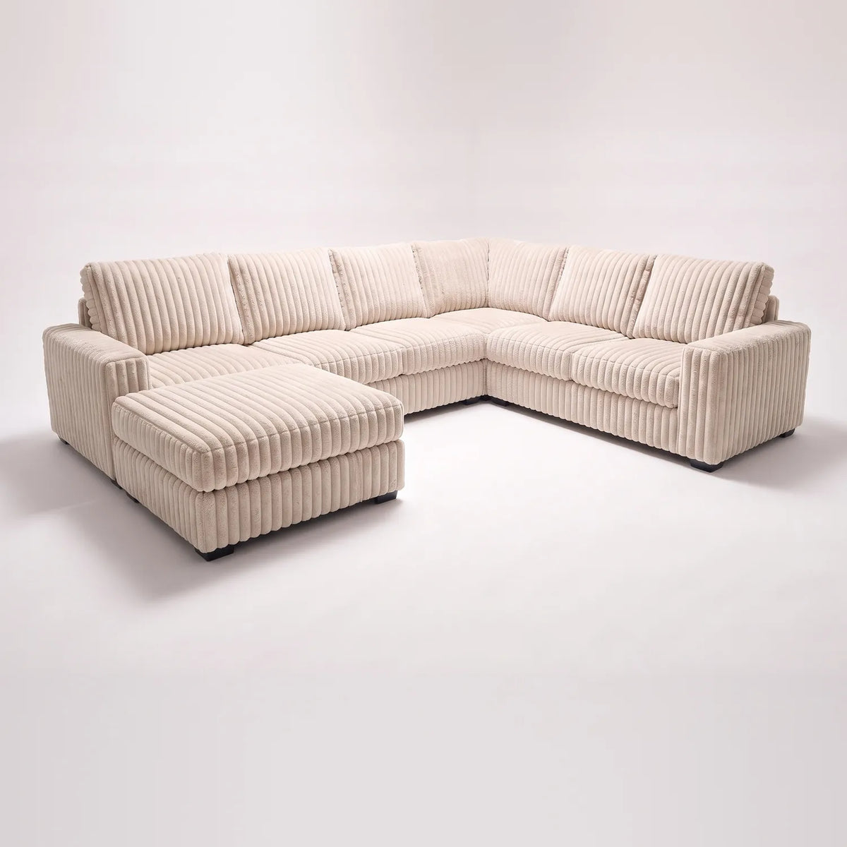 Seven-Piece Chaise Sectional - Minky Cream Modular - studio photo on white (LHF arrangement)