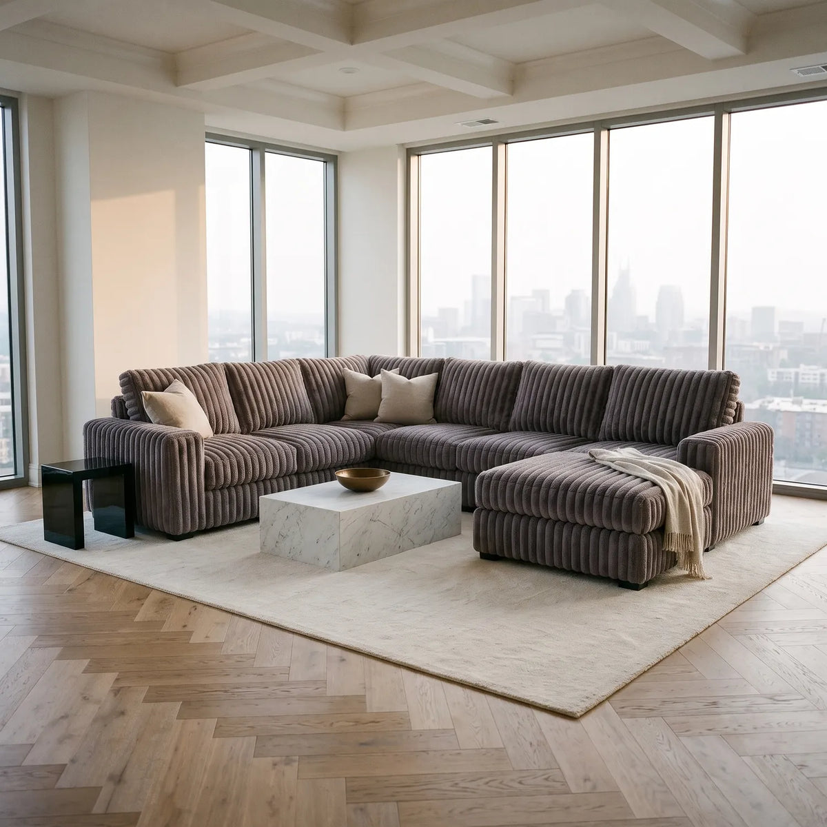 Seven-Piece Chaise Sectional - Minky Grey Modular - hero (RHF arrangement)