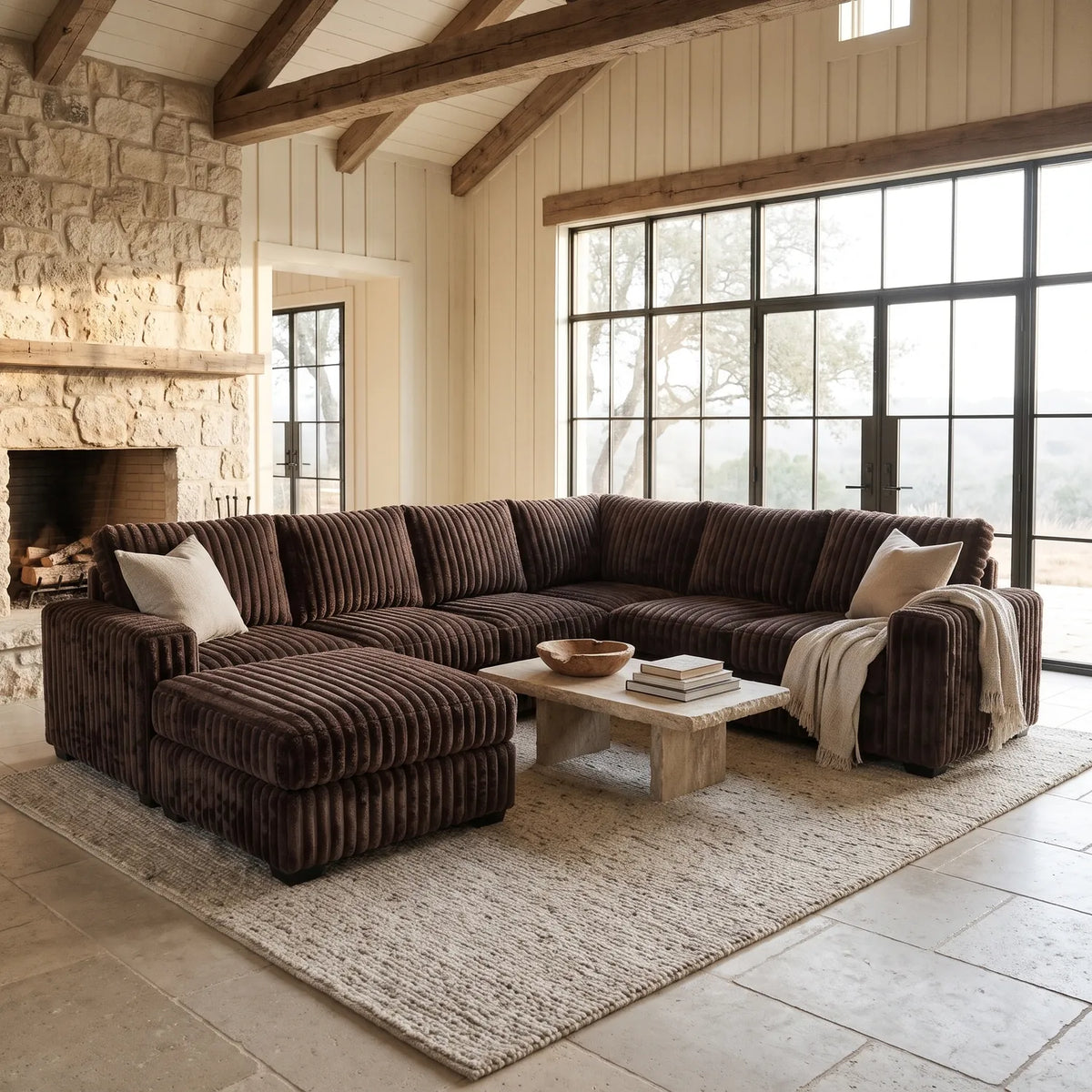 Seven-Piece Chaise Sectional - Minky Mocha Modular - hero (LHF arrangement)